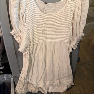 Free People Cream Pintuck Scoop-Neck Tunic